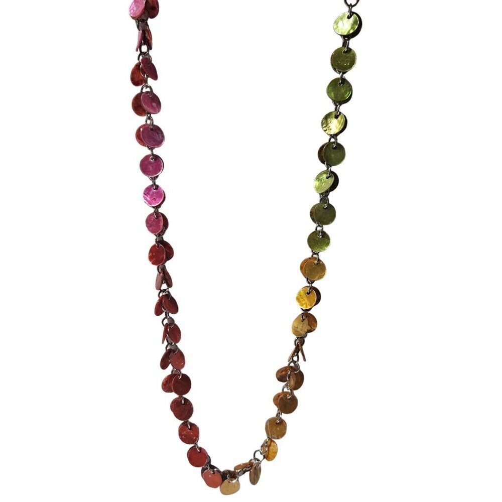 Rainbow Disc Chain Necklace Statement Pride Boho Fashion Jewelry Women